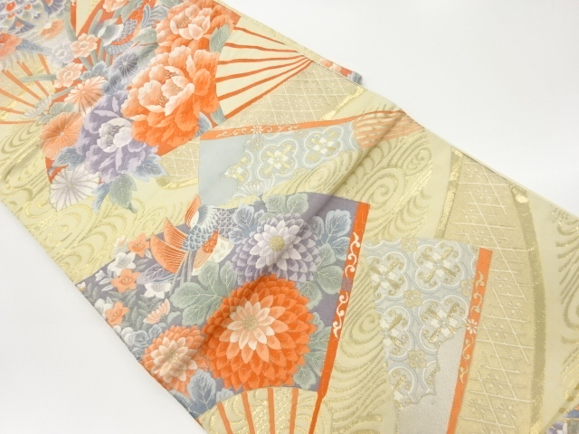 JAPANESE KIMONO / VINTAGE FUKURO OBI / WOVEN FLOWER CREST & BIRDS
